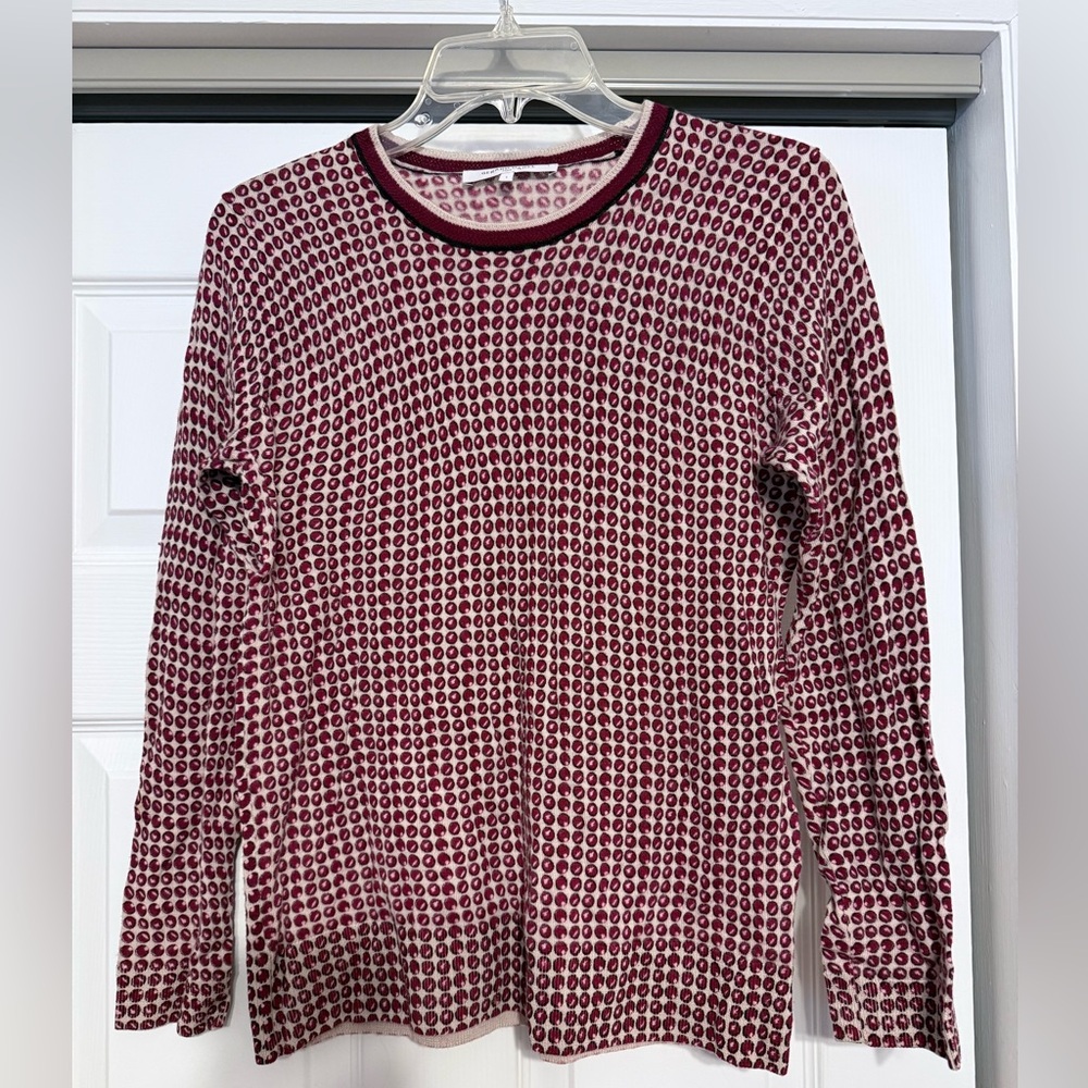 Gerard Darel Burgundy & Cream Wool Patterned Sweater - Size Small